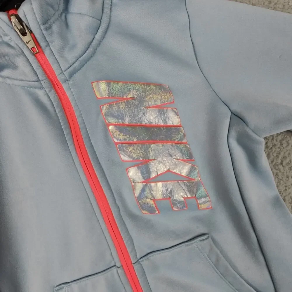 Nike Hoodie Grey Blue 6X Full Zip Long Sleeve Shacket Hooded Sweater Dri fit